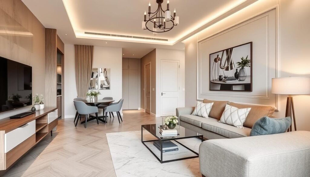 شقة مكتملة التشطيب بتصميم أنيق يجمع بين الجمال والوظيفة