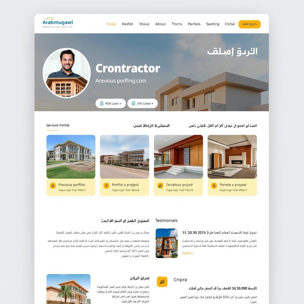صفحة تفاصيل مقاول بناء على موقع arabmuqawl.com تعرض مشاريعه السابقة