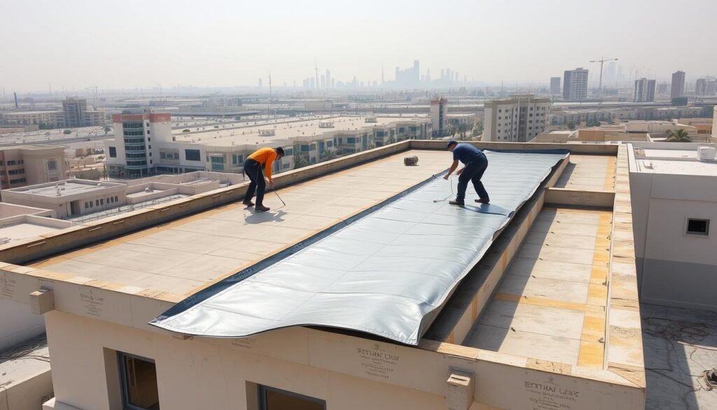 عزل أسطح المباني في منطقة الفنطاس لحماية المنازل من تسربات المياه والحرارة