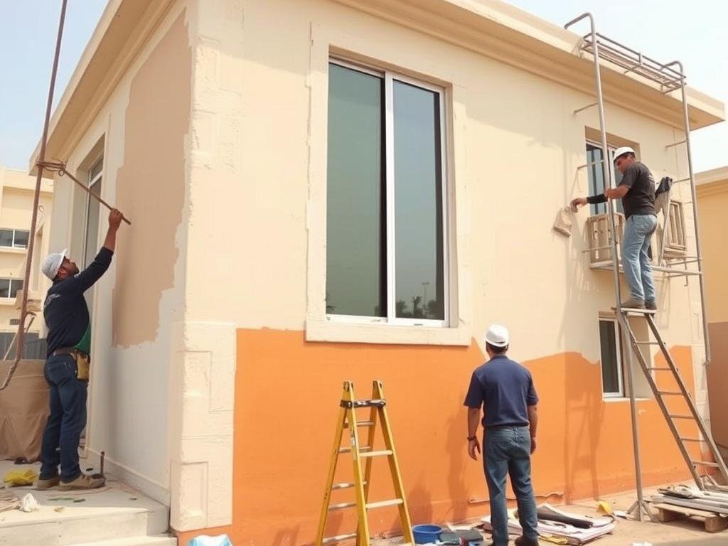 عمال يقومون بترميم منزل سكني في منطقة حولي