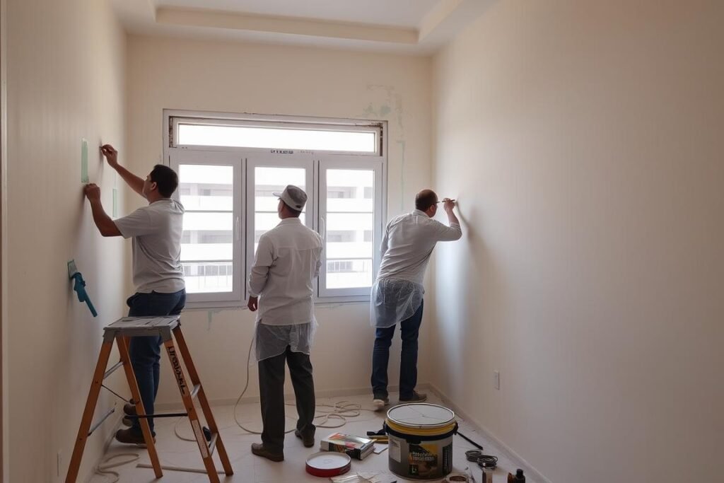 عمال يقومون بطلاء جدران منزل في حولي