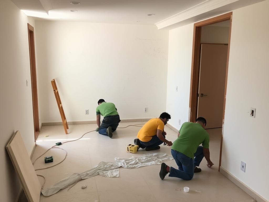 عملية ترميم شقة سكنية مع تجديد الأرضيات والجدران