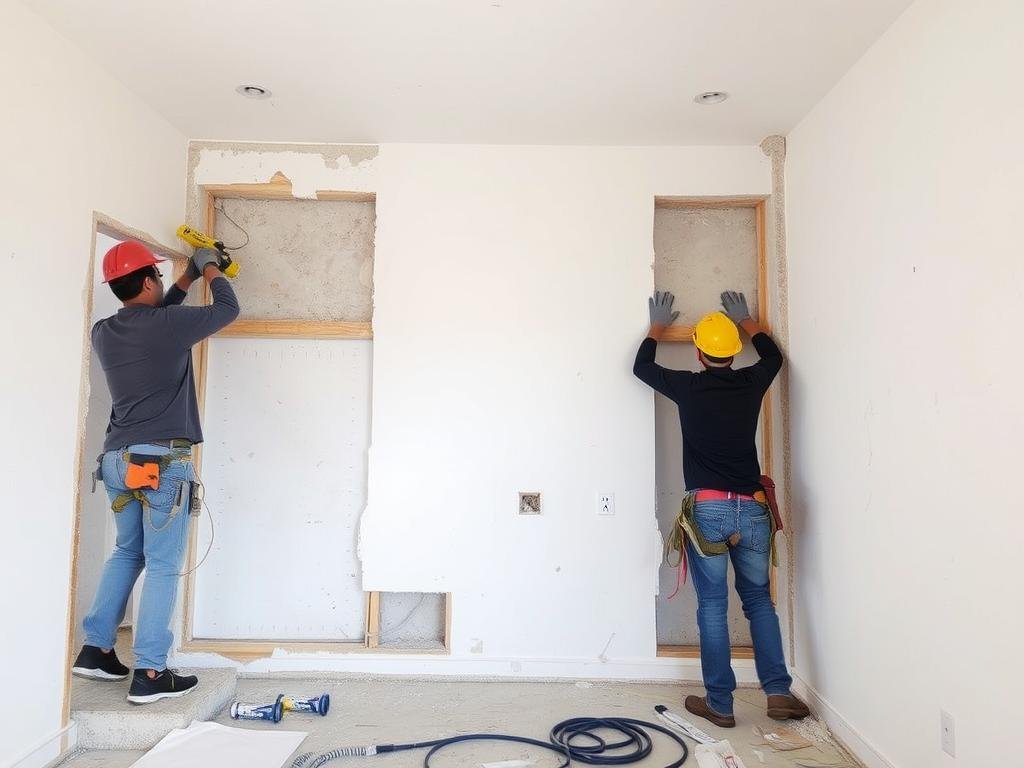 عملية تكسير دقيقة لجدران داخلية في مشروع تجديد