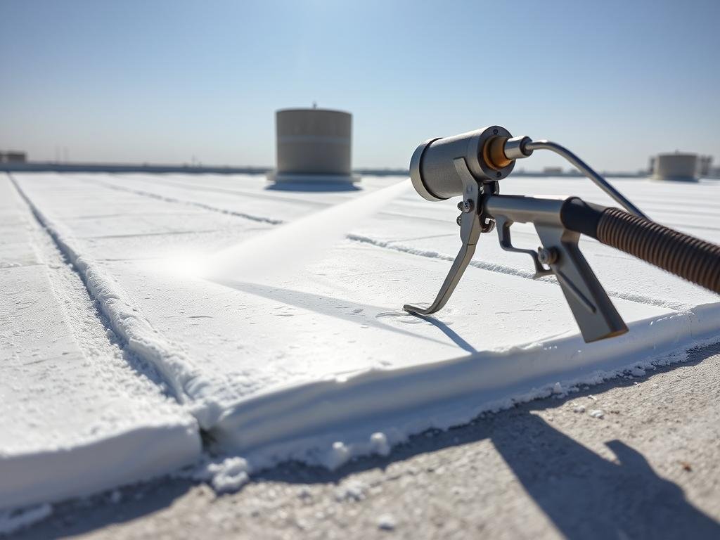 عملية رش الفوم العازل على سطح في الدسمة