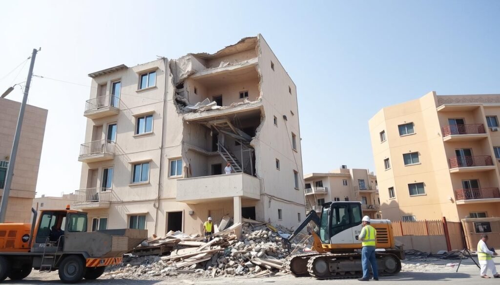 عملية هدم منزل في منطقة السالمية بالكويت