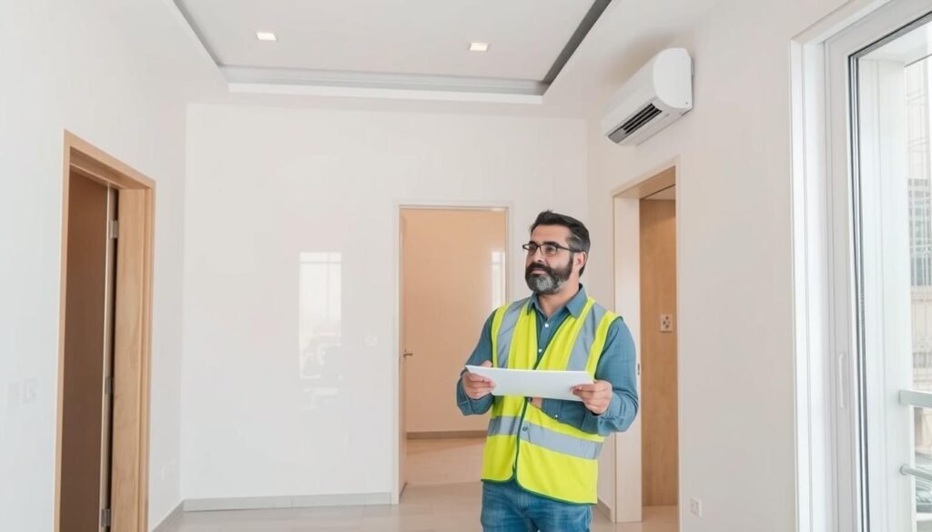 عميل يتفقد مشروع تشطيب سابق لمقاول قبل التعاقد معه