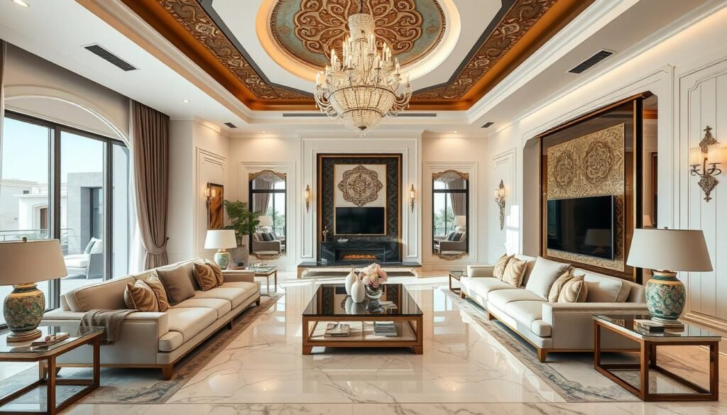 غرفة معيشة فاخرة مع تشطيبات عالية الجودة
