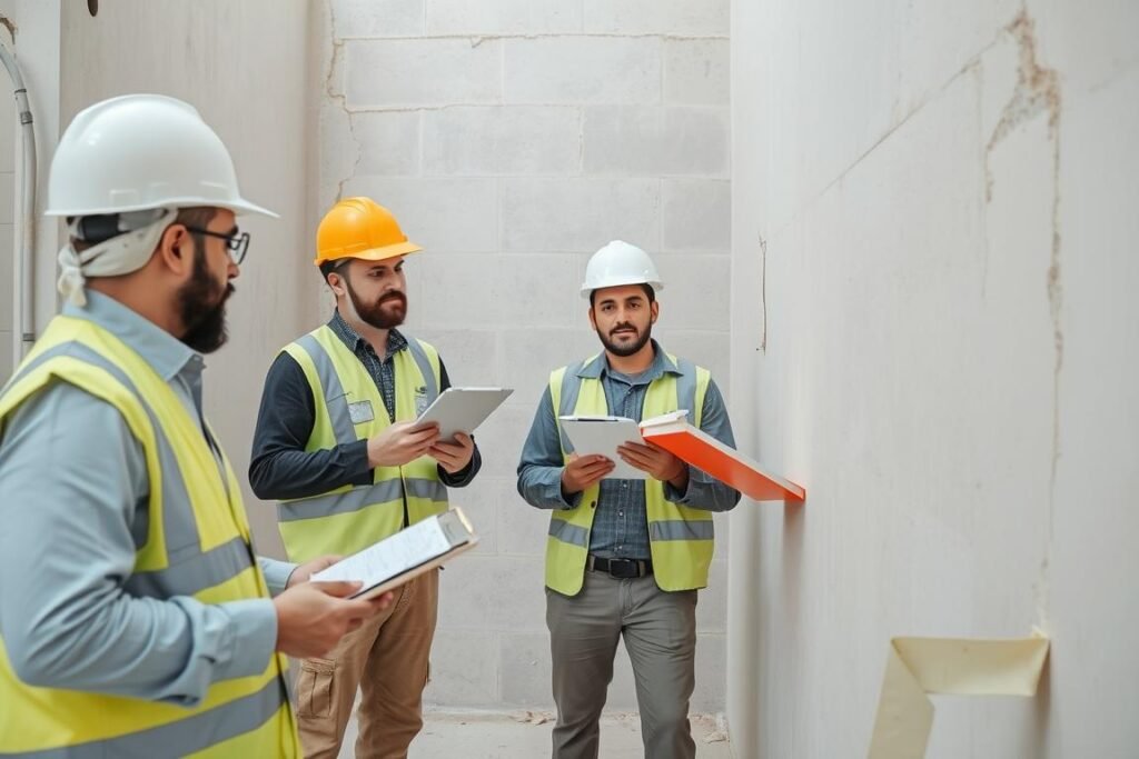 فريق عمل ترميمات الجابرية يقوم بمعاينة وتقييم حالة مبنى