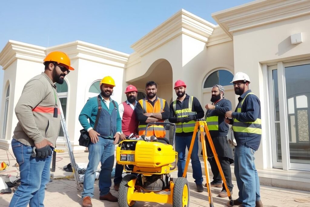 فريق عمل متخصص من arabmuqawl.com يقوم بأعمال ترميم في فيلا بمنطقة كيفان مع ظهور الدقة والاحترافية في العمل