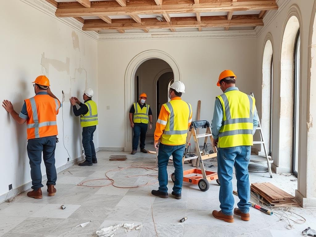 فريق عمل محترف يقوم بأعمال ترميم في إحدى الفلل