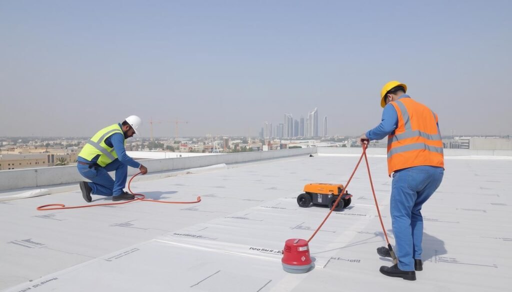 فريق عمل محترف يقوم بتنفيذ عزل سطح في مبارك الكبير