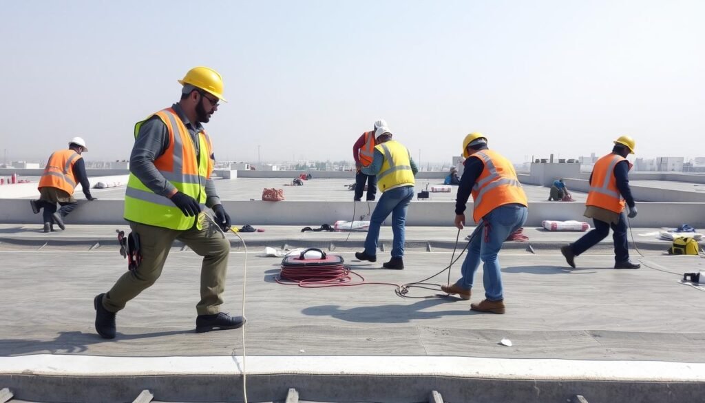 فريق عمل محترف ينفذ عملية عزل سطح في الفيحاء