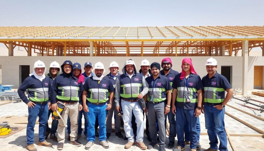 فريق عمل مقاول عزل أسطح الفنطاس المحترف أثناء تنفيذ مشروع عزل