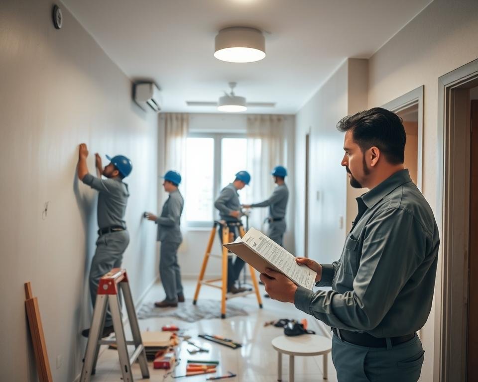 فريق عمل يقوم بترميم شقة في الجابرية ضمن الجدول الزمني المحدد