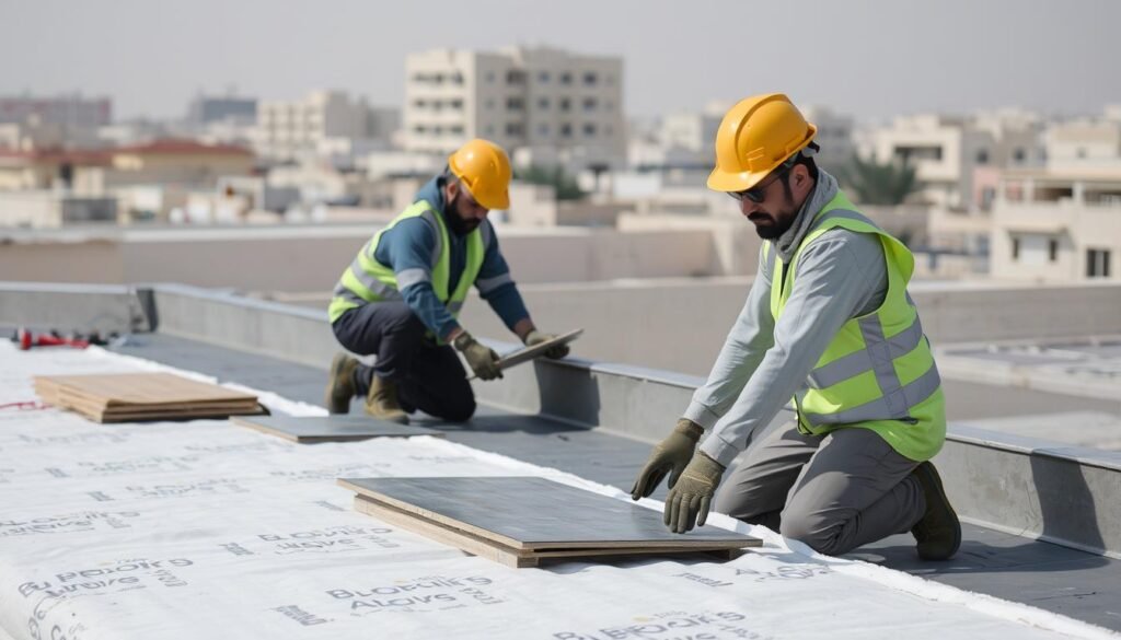 فريق متخصص يقوم بتنفيذ عزل أسطح في الخالدية