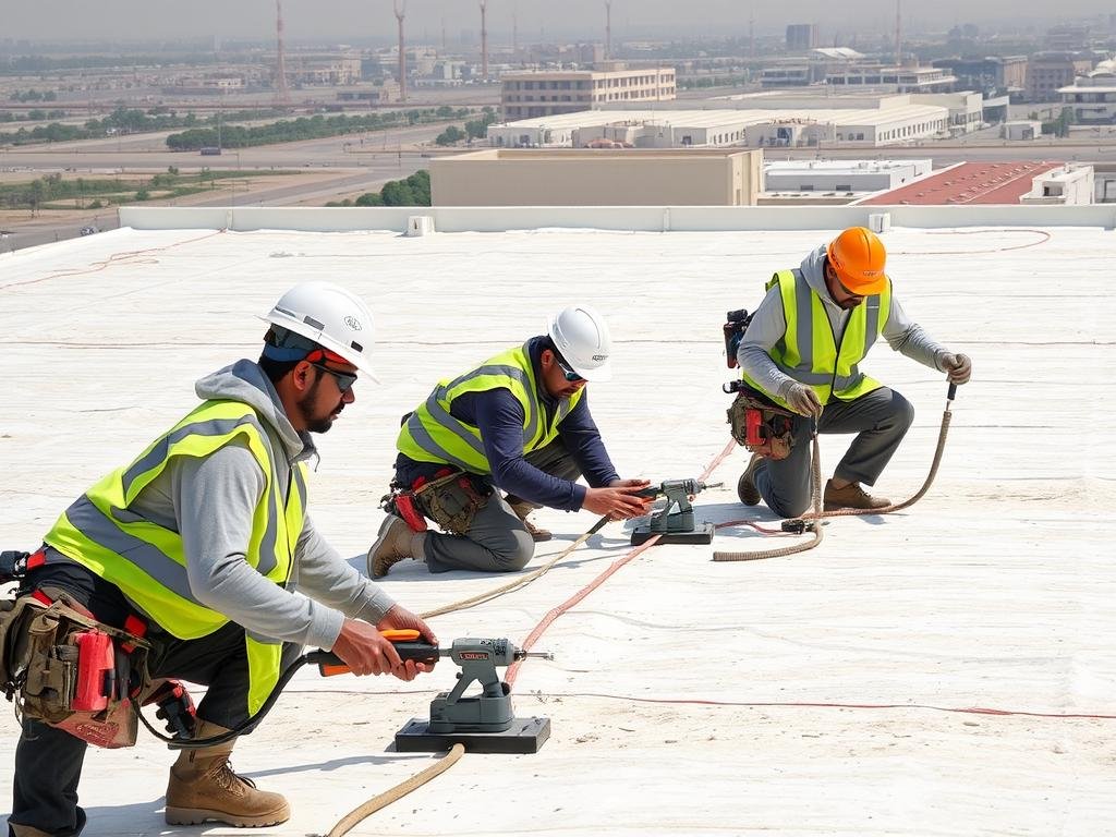 فريق مقاول عازل أسطح الفروانية أثناء العمل