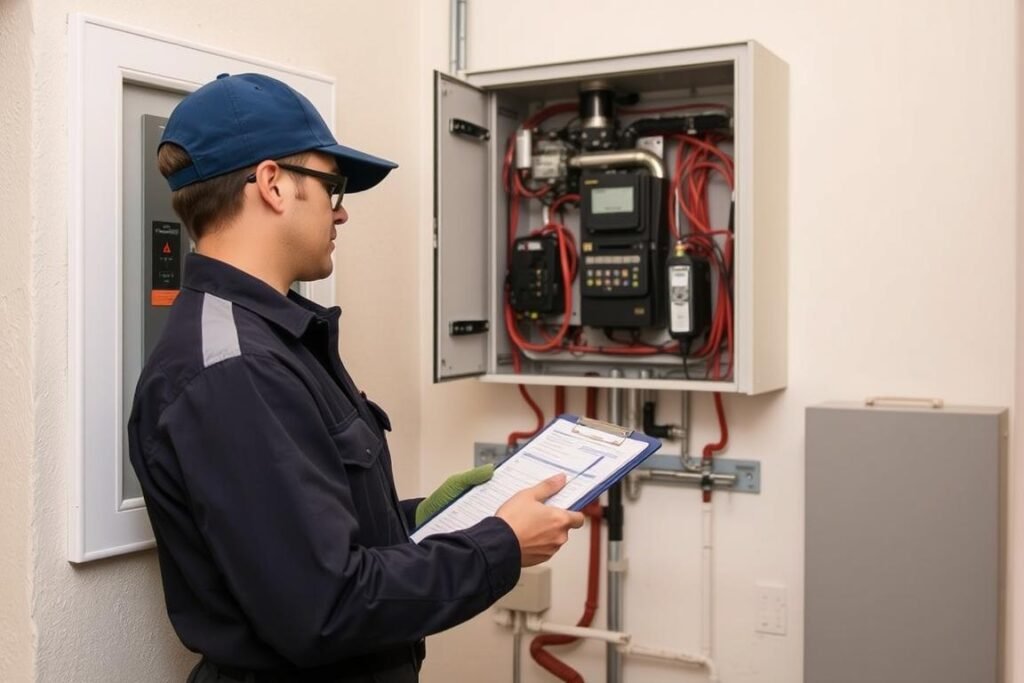 فني صيانة يقوم بفحص دوري لأنظمة الفيلا بعد الترميم