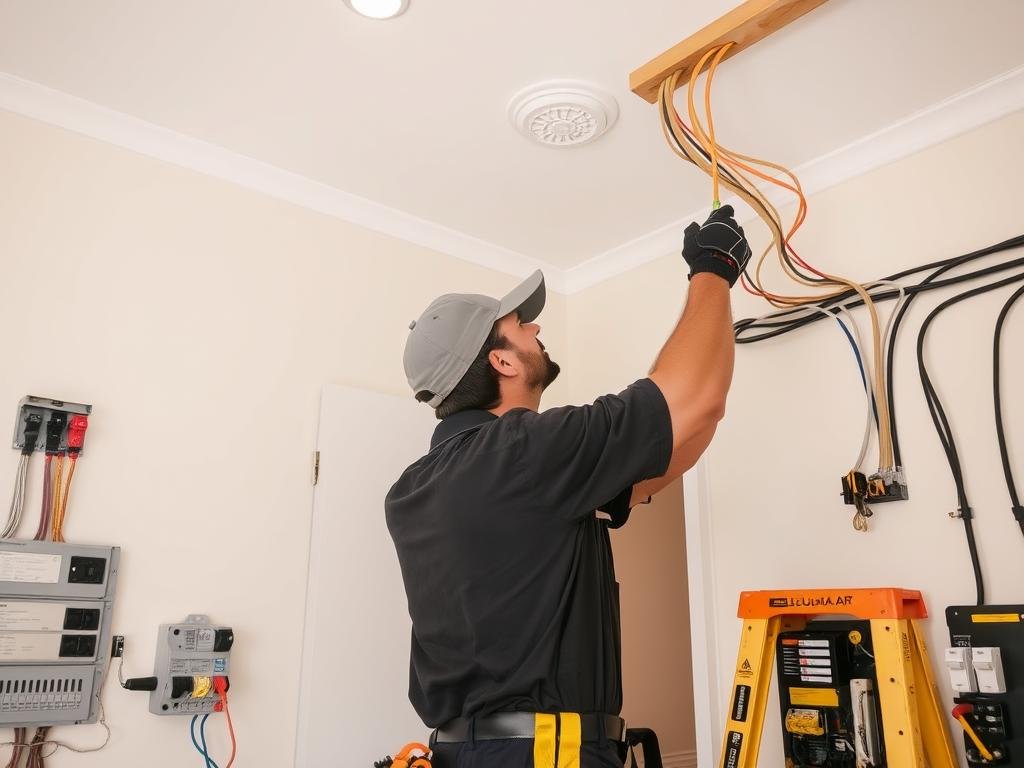 فني كهرباء يقوم بتركيب التوصيلات الكهربائية