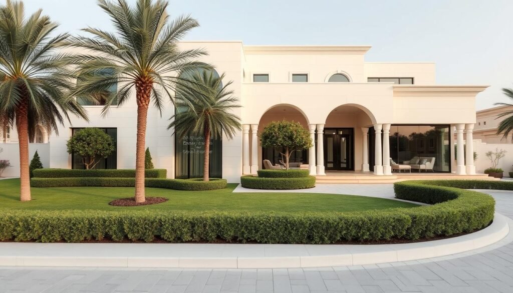 فيلا في منطقة كيفان بعد عملية ترميم شاملة تظهر الواجهة المجددة والحديقة المنسقة