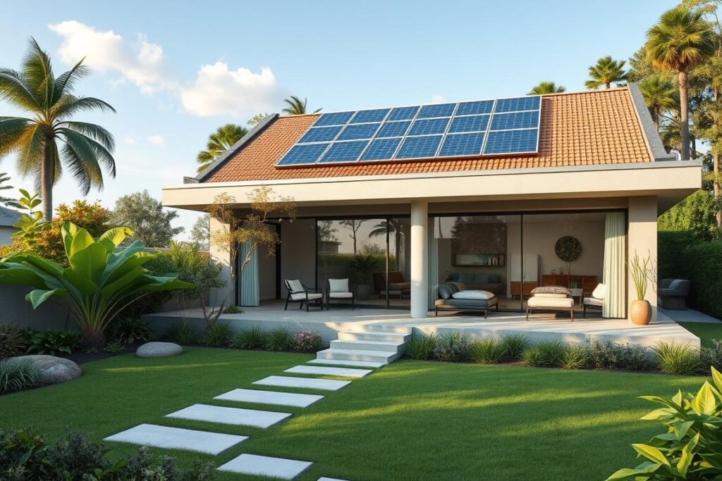 فيلا مستدامة صديقة للبيئة مع ألواح شمسية