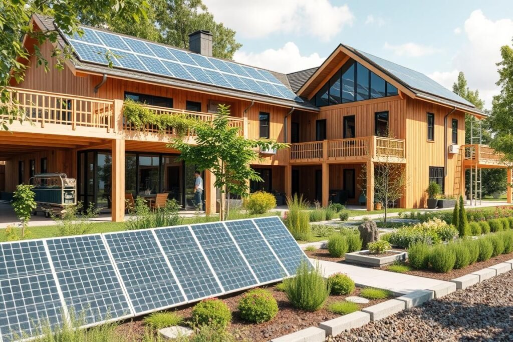 مبنى مستدام يستخدم تقنيات صديقة للبيئة في البناء