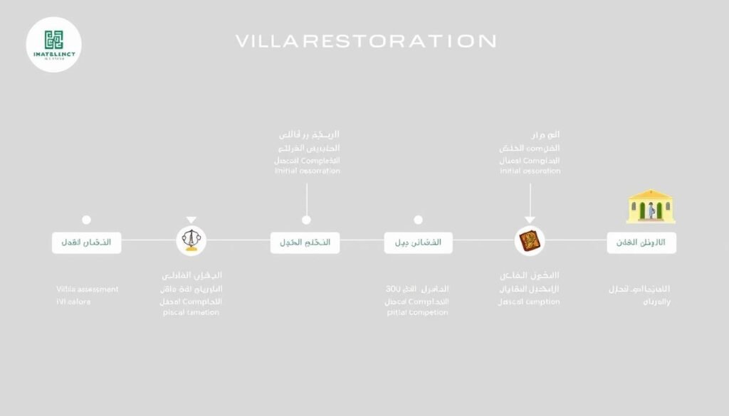 مخطط توضيحي لخطوات عملية ترميم الفلل من التقييم إلى التسليم النهائي