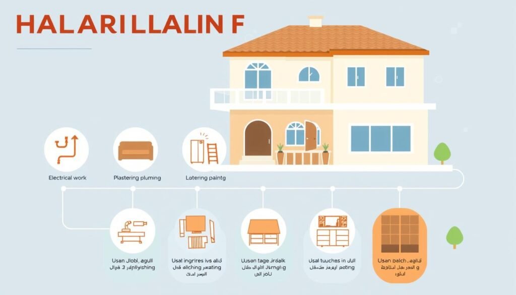 مخطط توضيحي لمراحل تشطيب الفلل من البداية حتى النهاية