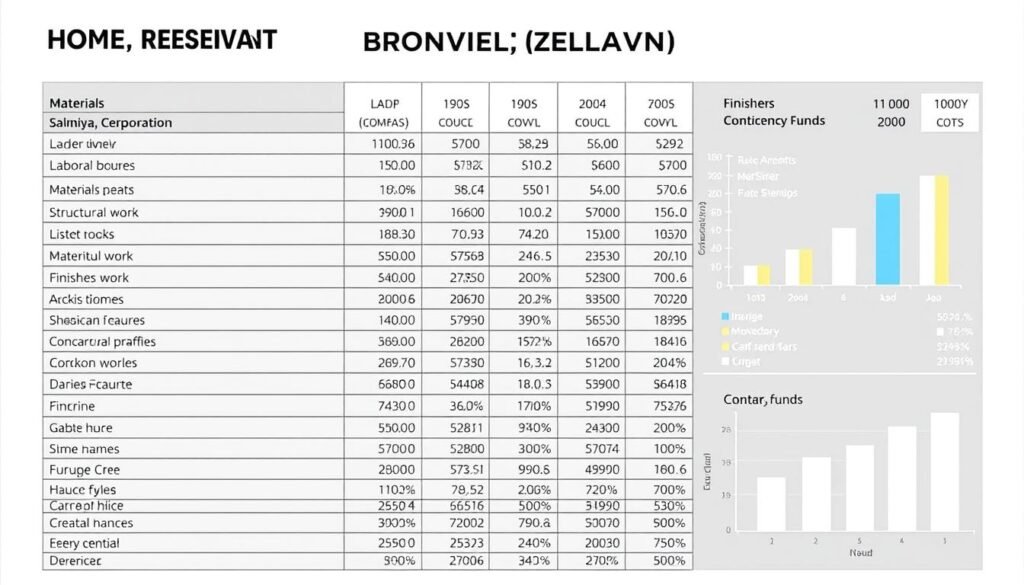 مخطط مالي لمشروع ترميم منزل في السالمية يوضح توزيع التكاليف على مختلف جوانب المشروع