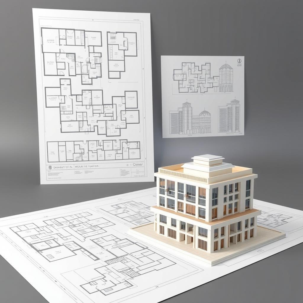 مخطط هندسي لمشروع بناء في الكويت مع نماذج ثلاثية الأبعاد