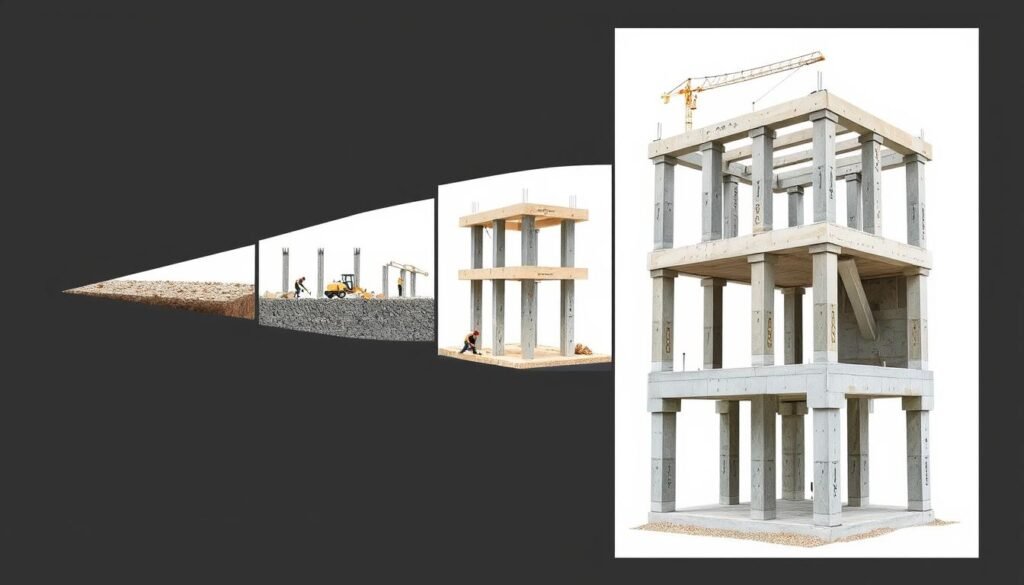 مراحل تنفيذ أعمال العظم من الأساسات حتى اكتمال الهيكل الإنشائي