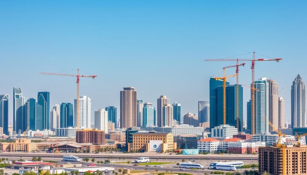 مشهد لأفق مدينة الكويت يظهر المباني الحديثة ومشاريع البناء الجارية