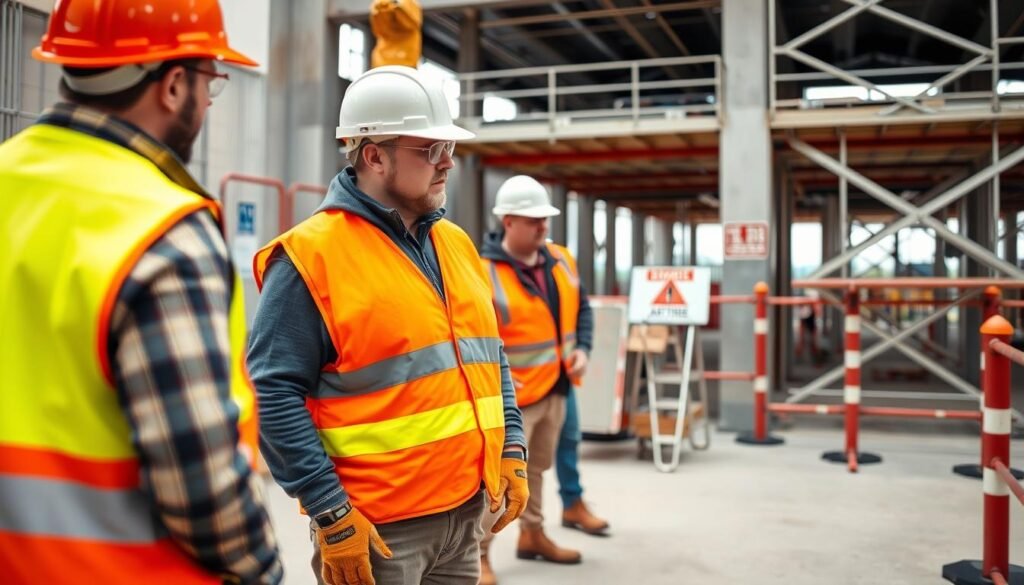 معايير السلامة في موقع مقاولات عامة - عمال يرتدون معدات السلامة