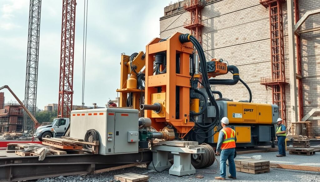 معدات آلية متطورة لتكسير الطوب في موقع بناء كبير