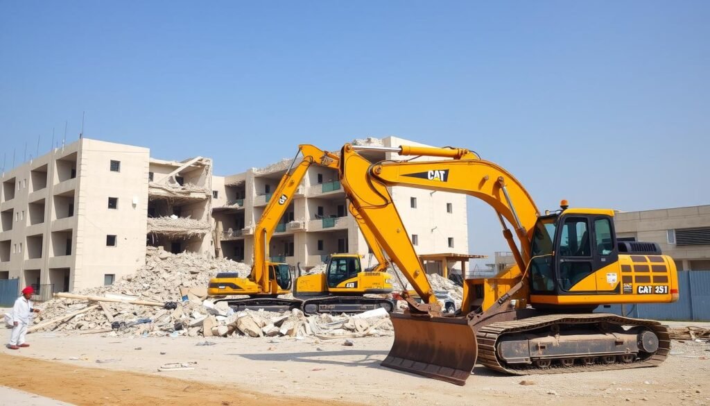 معدات ثقيلة مستخدمة في عمليات هدم وتكسير المباني