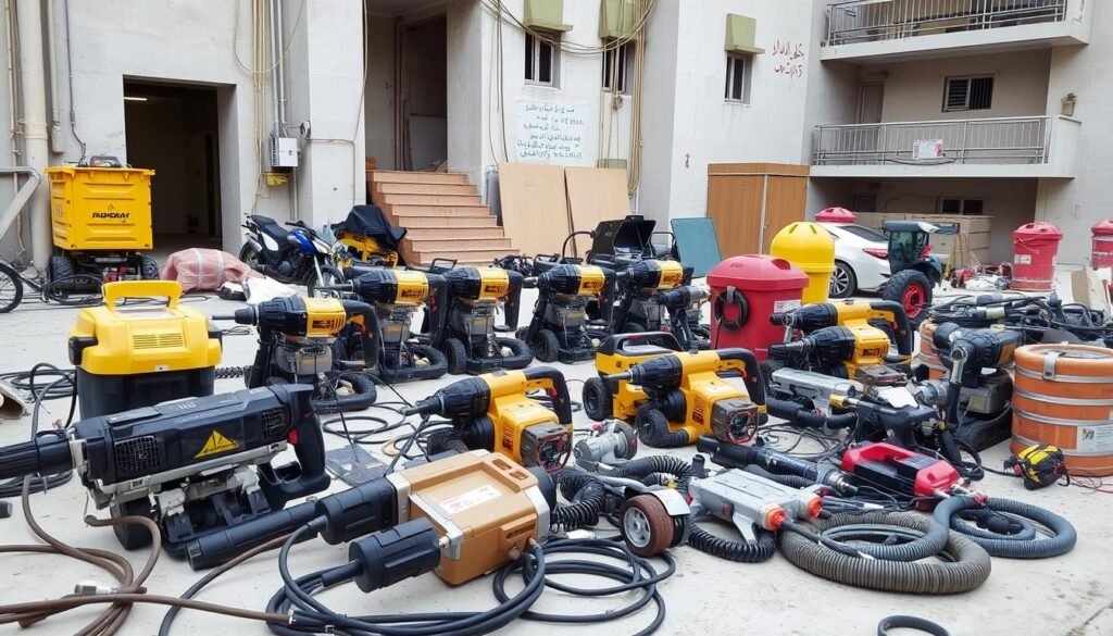 معدات حديثة مستخدمة في تكسير شقق الجابرية