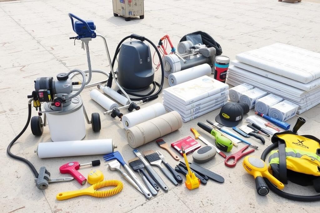 معدات وأدوات تركيب العزل المستخدمة من قبل مقاول عازل أسطح الجهراء