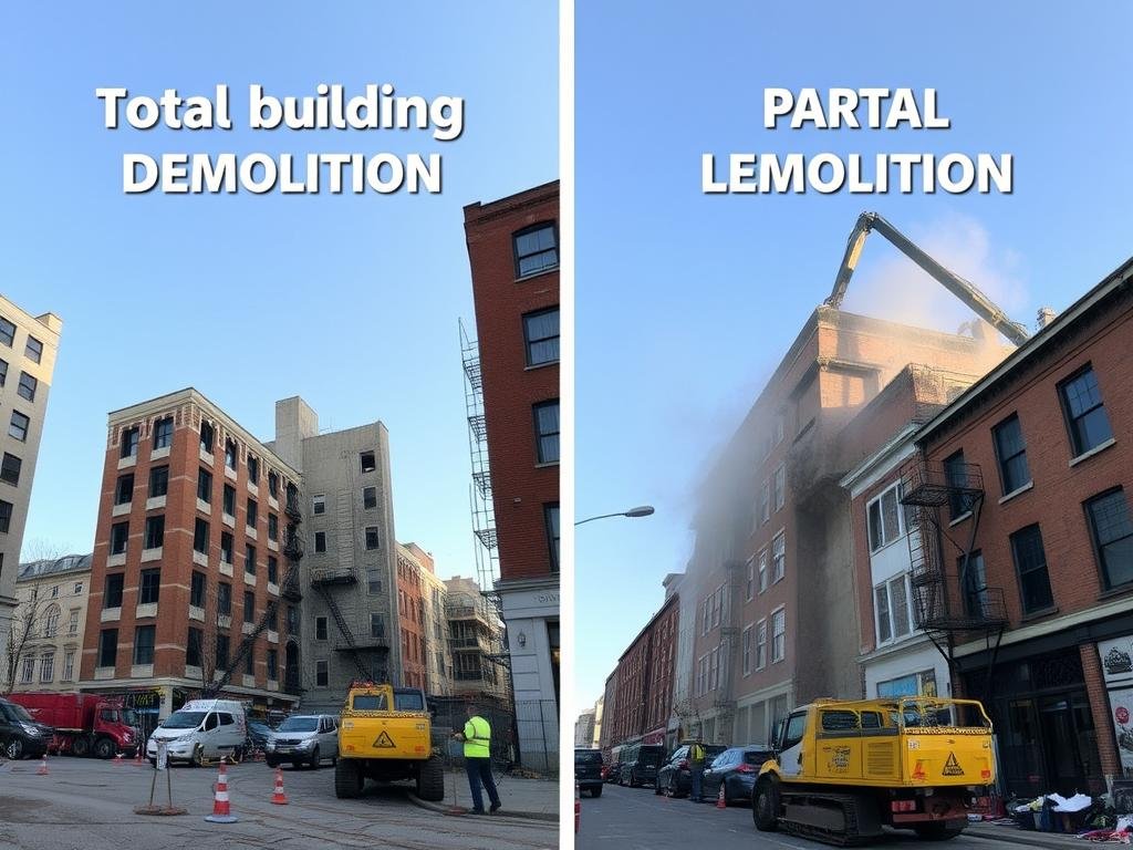 مقارنة بين الهدم الكلي والجزئي للمباني