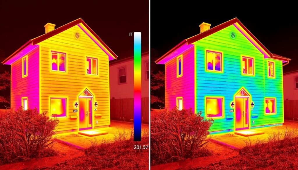 مقارنة بين منزل معزول وغير معزول في الفيحاء توضح الفرق في درجات الحرارة