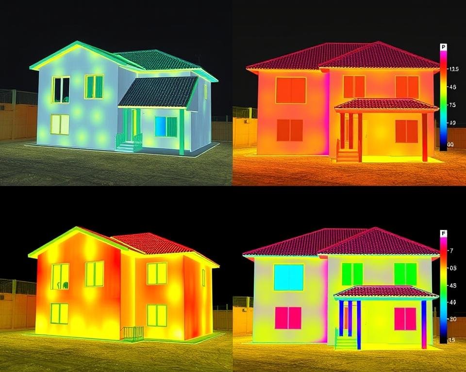 مقارنة بين منزل معزول وغير معزول في كيفان توضح الفرق في درجات الحرارة