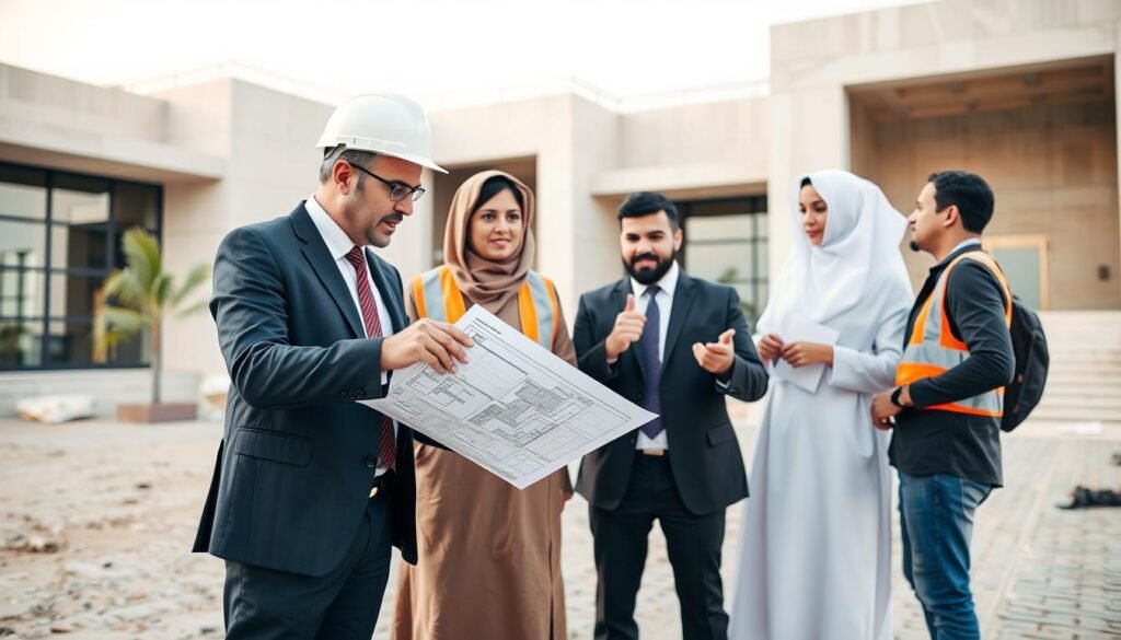 مقاول بناء فلل يشرف على موقع بناء فيلا فاخرة