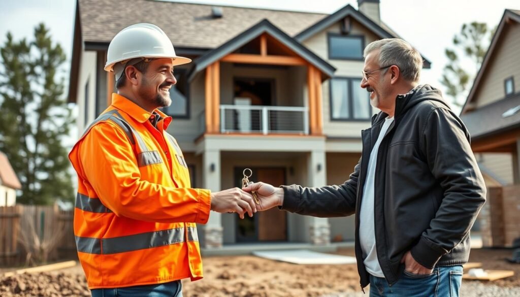 مقاول بناء يسلم مشروعاً ناجحاً لصاحبه بعد الانتهاء من جميع مراحل البناء