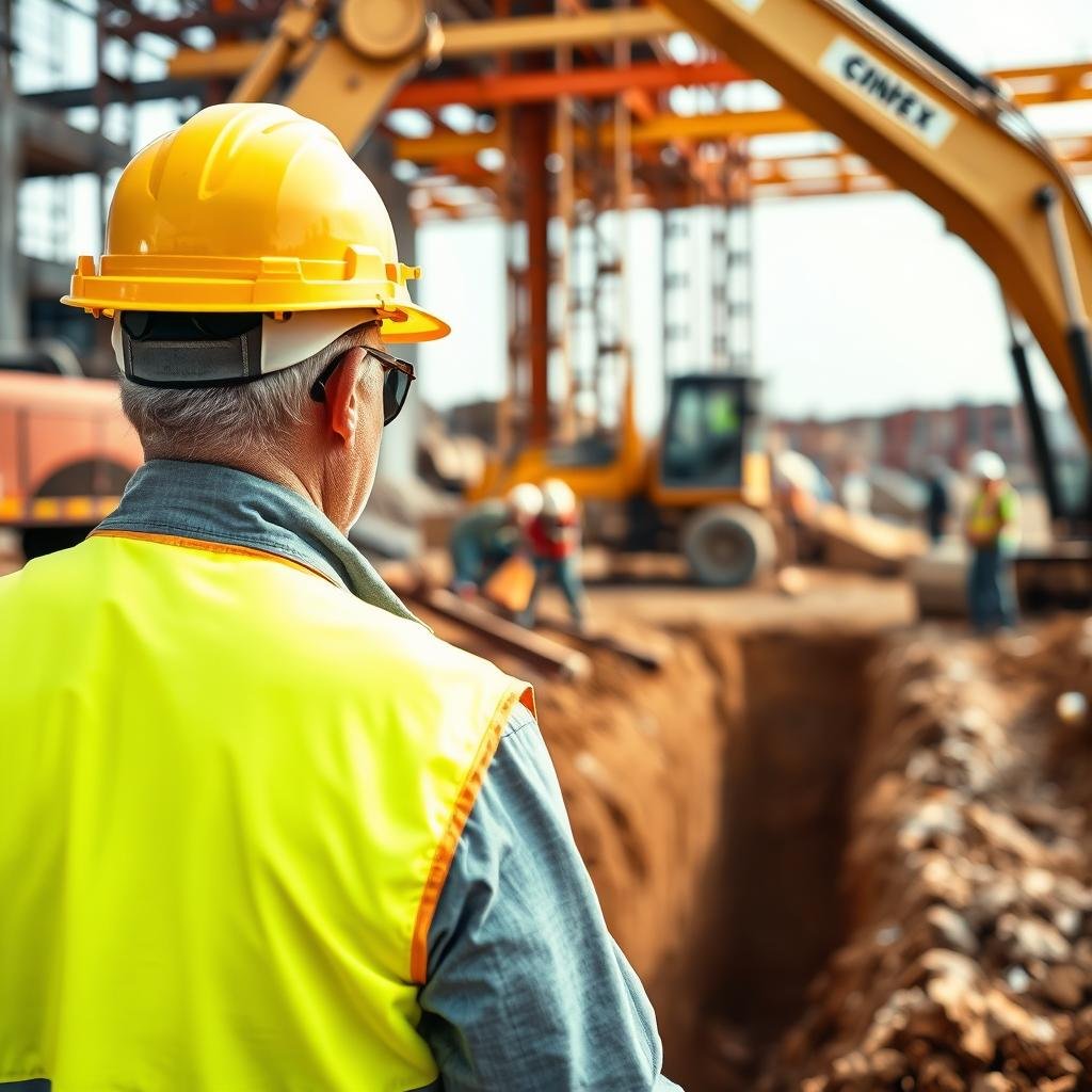 مقاول بناء يشرف على أعمال الحفر والأساسات في موقع البناء