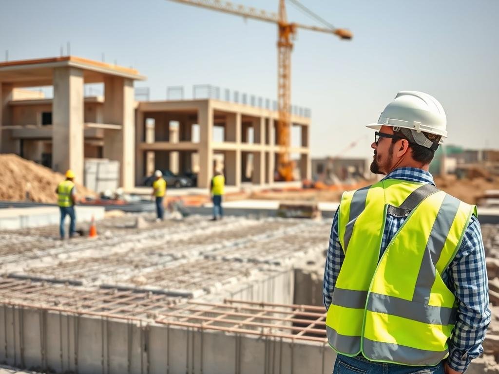 مقاول بناء يشرف على أعمال الهيكل الإنشائي
