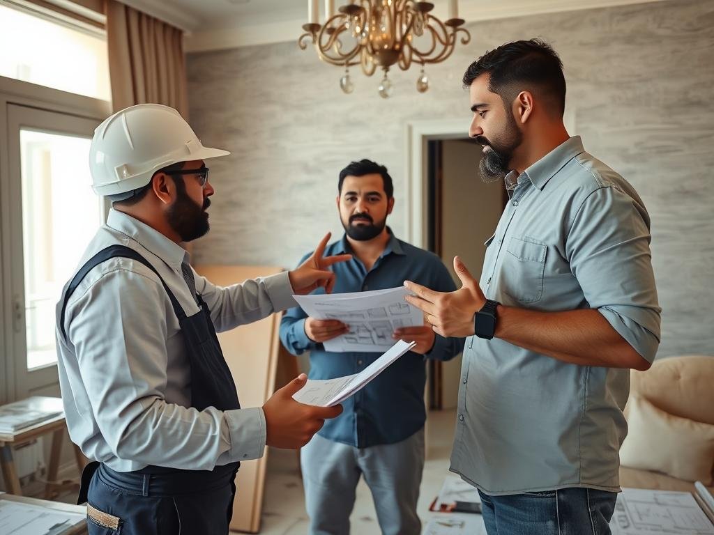 مقاول ترميم الرميثية يشرح المصطلحات الفنية للعميل أثناء تنفيذ أعمال الترميم