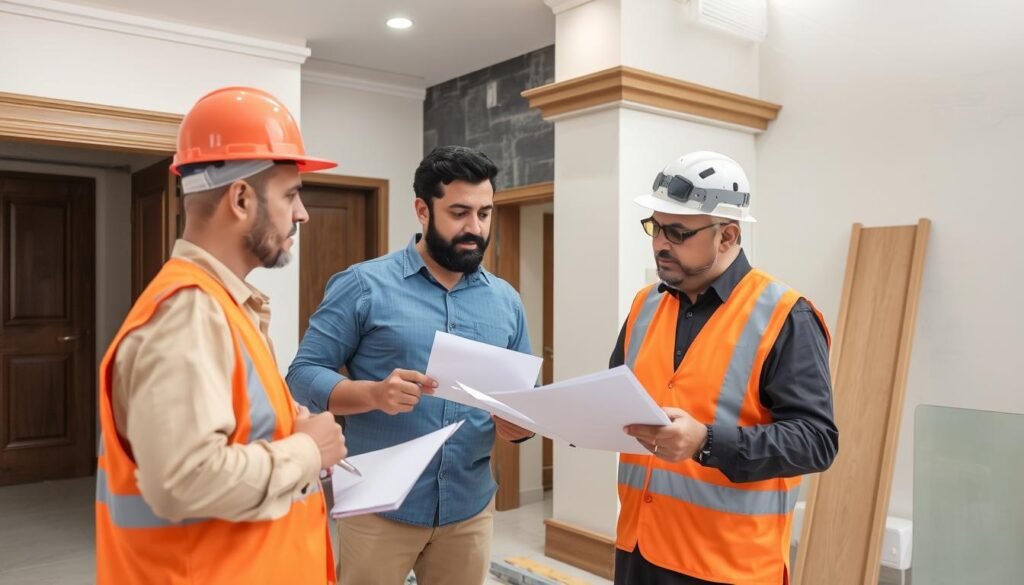 مقاول ترميم الرميثية يقوم بمعاينة أولية للموقع ويناقش خطة العمل مع العميل