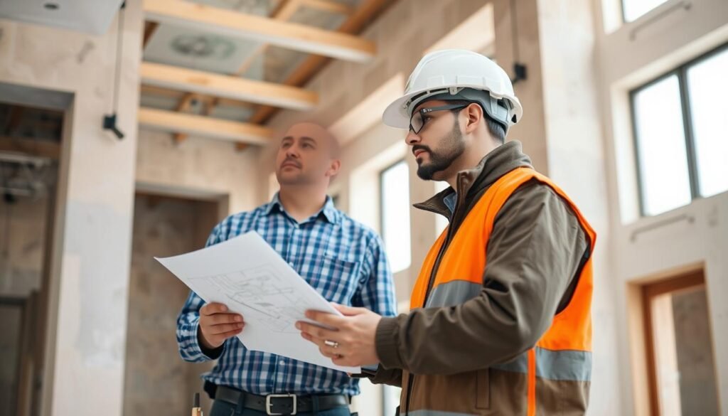 مقاول ترميم يقوم بفحص مبنى قبل البدء بأعمال الترميم