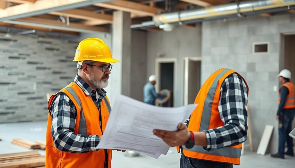 مقاول تشطيب يشرف على أعمال التشطيب في موقع بناء