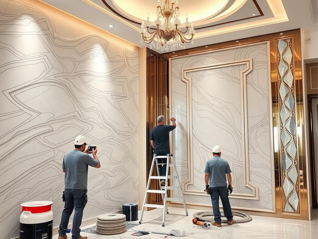 مقاول تشطيب يعمل على ديكورات داخلية فاخرة