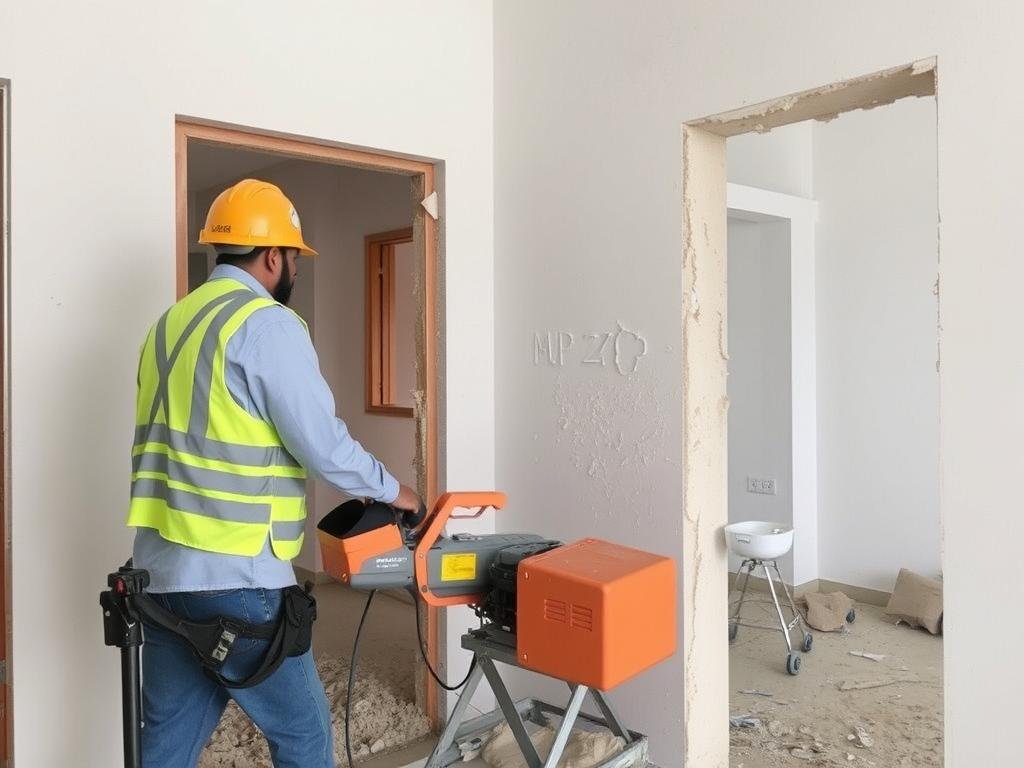مقاول تكسير الرميثية يقوم بتكسير جدران داخلية باستخدام معدات حديثة