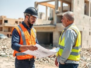 مقاول تكسير وهدم حولي محترف يناقش خطة المشروع مع العميل